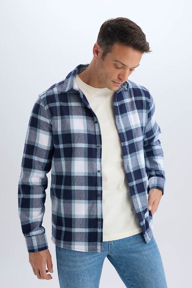 Regular Fit Kareli Pamuklu Uzun Kollu Gömlek D7556AX24AU - 3