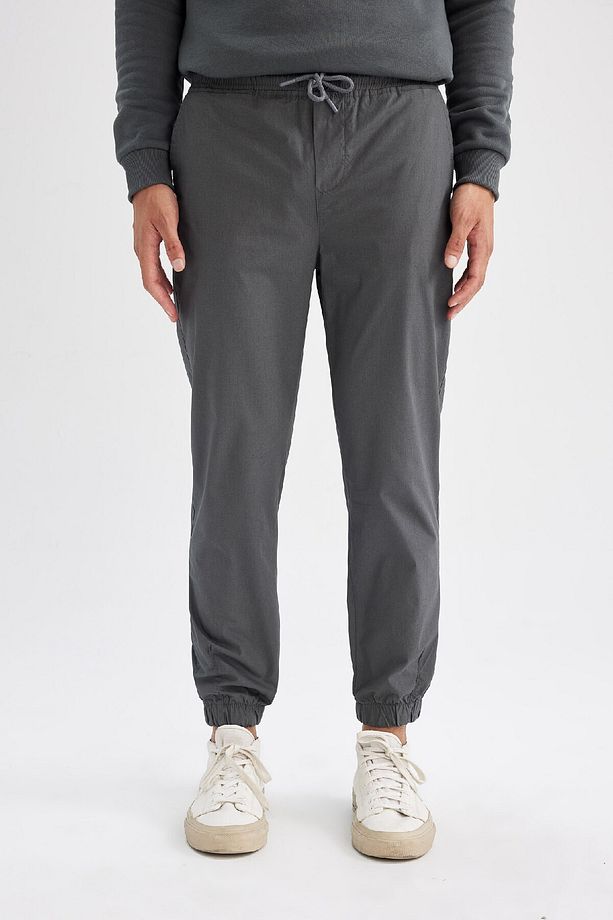 %100 Pamuk Yazlık Jogger Pantolon Basic Düz Beli Bağcıklı Cepli Lastikli Paça D7782ax24au - 5