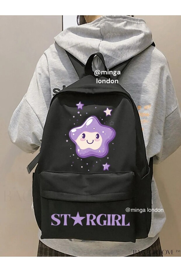 حقيبة ظهر مدرسية مطبوعة مزدوجة باللون الأرجواني من Star Girl، وغرفة الدراسة، وجيب أمامي للدورة