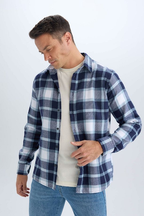 Regular Fit Kareli Pamuklu Uzun Kollu Gömlek D7556AX24AU - 4