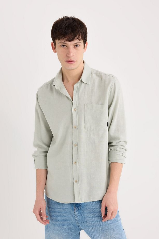 %100 Pamuk Regular Fit Basic Düz Uzun Kollu Gömlek D7079ax25sp - 4