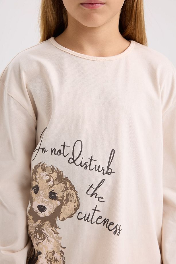 Kız Çocuk Pijama Takımı Köpek Baskılı Uzun Kollu Üst Uzun Alt D8195a8ns - 5