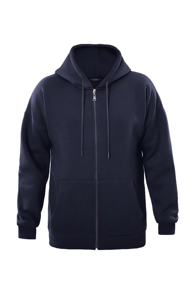 Unisex Oversize Zippered Hooded Sweatshirt – Navy Blue