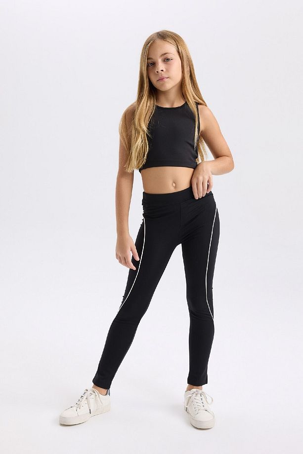 Kız Çocuk Şerit Detaylı Standart Boy Tayt D6549A824WN - 3