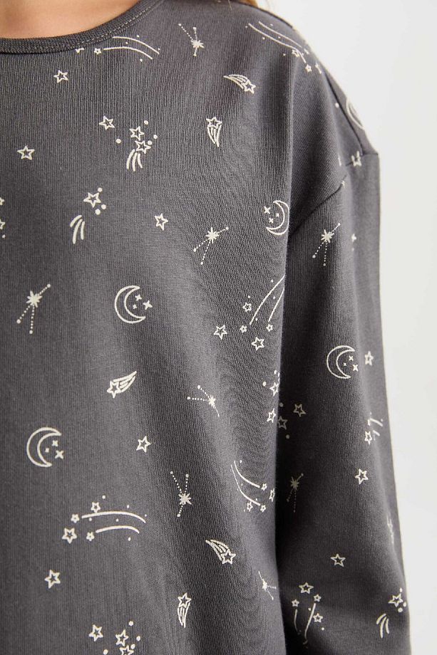Kız Çocuk Pijama Takımı Desenli Uzun Kollu Üst Beli Lastikli Uzun Alt D6654a824wn - 4