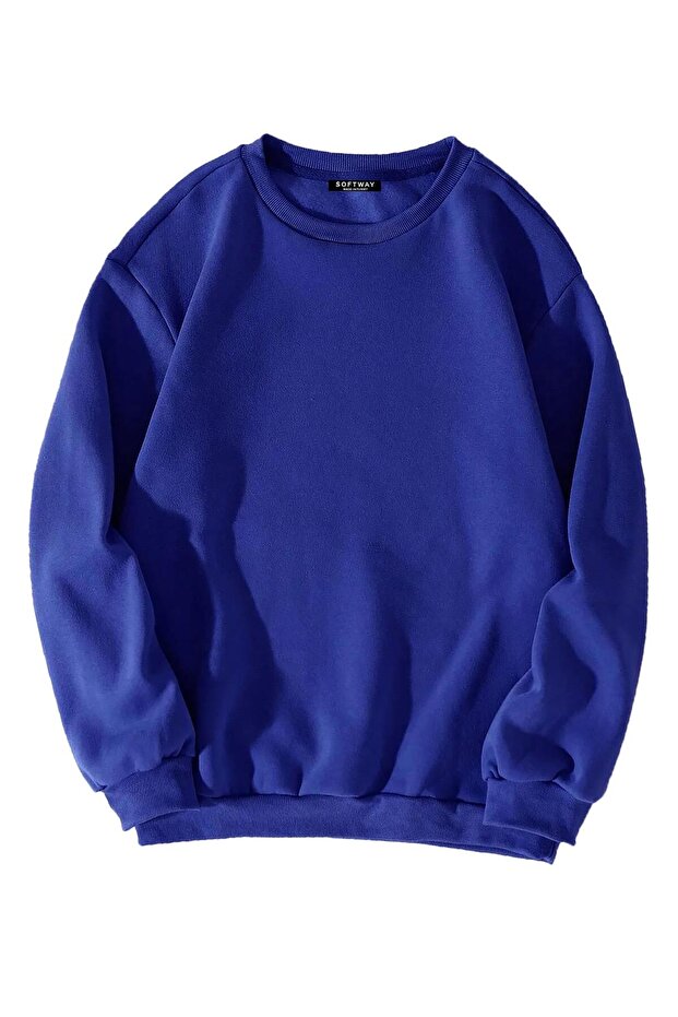 Unisex Oversize Düz Basic Sweatshirt – Saks Mavisi - 1