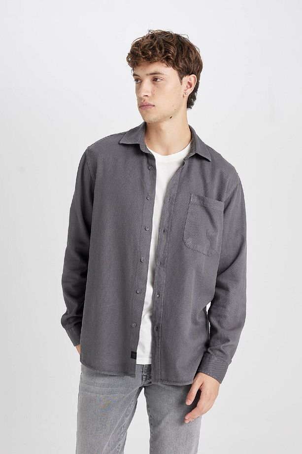 %100 Pamuk Regular Fit Basic Düz Uzun Kollu Gömlek D7406ax24au - 4