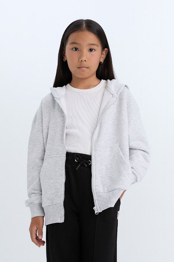 Kız Çocuk Oversize Geniş Kalıp Kapüşonlu Basic Düz Fermuarlı Sweatshirt D8214a8ns - 4