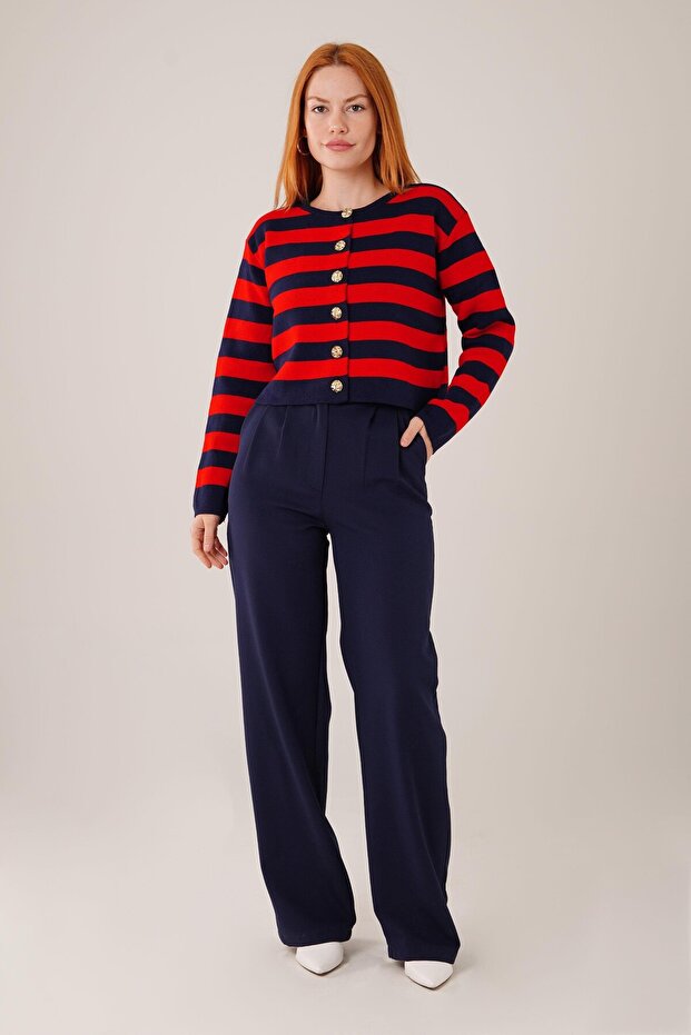 Triko Şeritli Kısa Hırka - 2