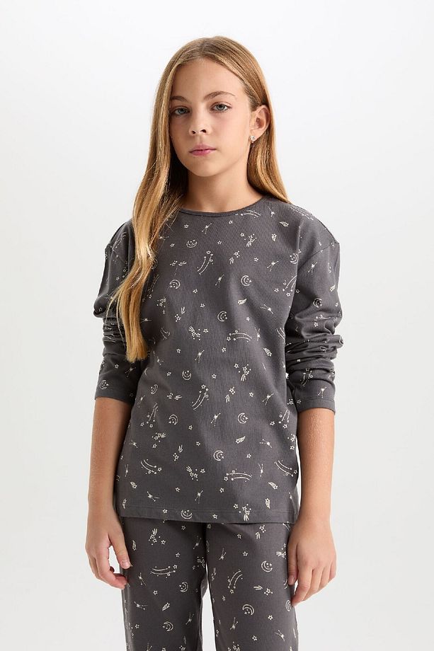 Kız Çocuk Pijama Takımı Desenli Uzun Kollu Üst Beli Lastikli Uzun Alt D6654a824wn - 3