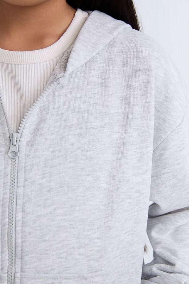 Kız Çocuk Oversize Geniş Kalıp Kapüşonlu Basic Düz Fermuarlı Sweatshirt D8214a8ns - 5