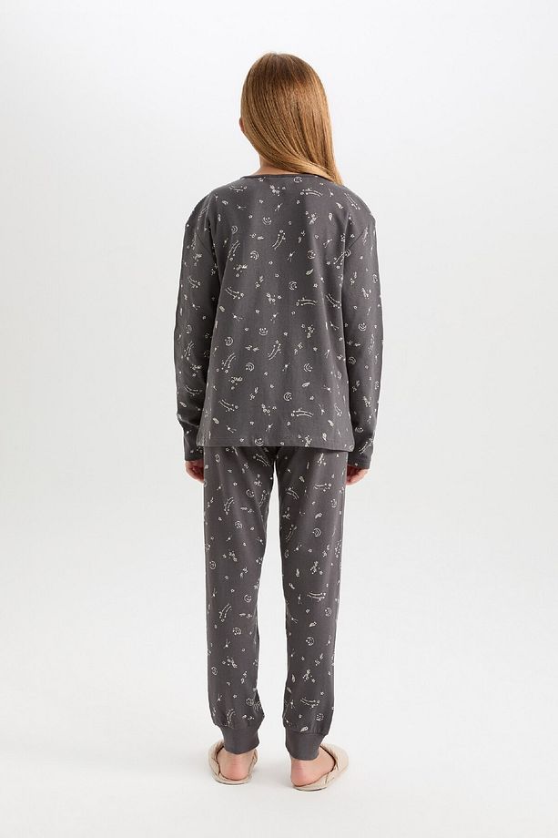 Kız Çocuk Pijama Takımı Desenli Uzun Kollu Üst Beli Lastikli Uzun Alt D6654a824wn - 5
