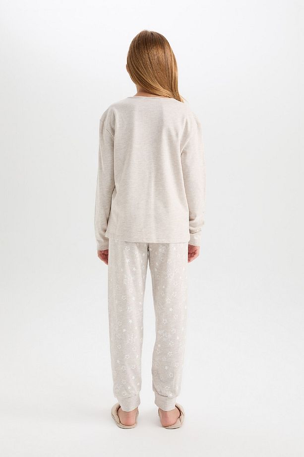 Kız Çocuk Pijama Takımı Bisiklet Yaka Baskılı Uzun Kollu Üst Beli Lastikli Uzun Alt D6656a824wn - 5