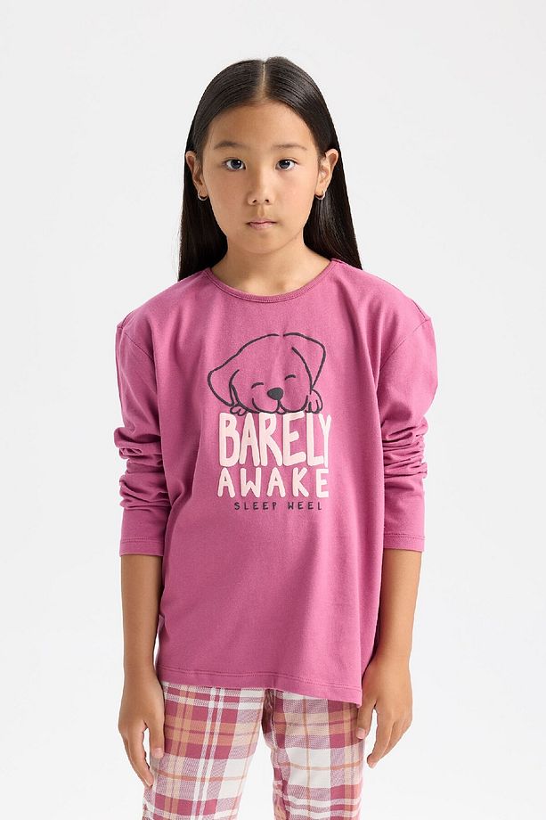 Kız Çocuk Pijama Takımı Baskılı Uzun Kollu  Üst Beli Lastikli Uzun Alt D7740A824WN - 2