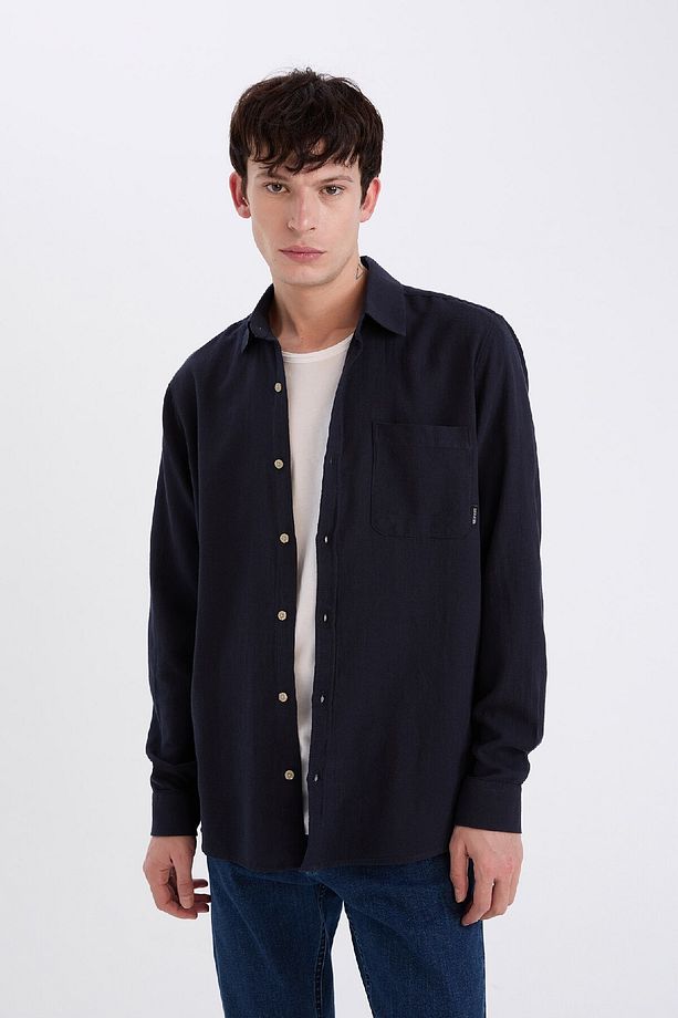 %100 Pamuk Regular Fit Basic Düz Uzun Kollu Gömlek D7079ax25sp - 1