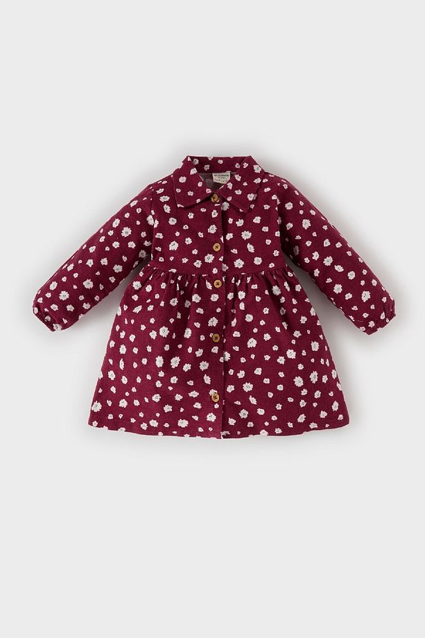 Kız Bebek Çiçekli Uzun Kollu Pazen Elbise D7428A524WN - 1