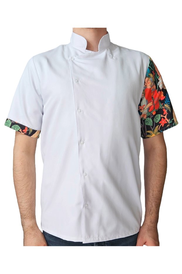 Chef Jacket Patterned Unisex Snap Fastener Short Sleeve Summer Chef Cook Kitchen Jacket Table Patterned