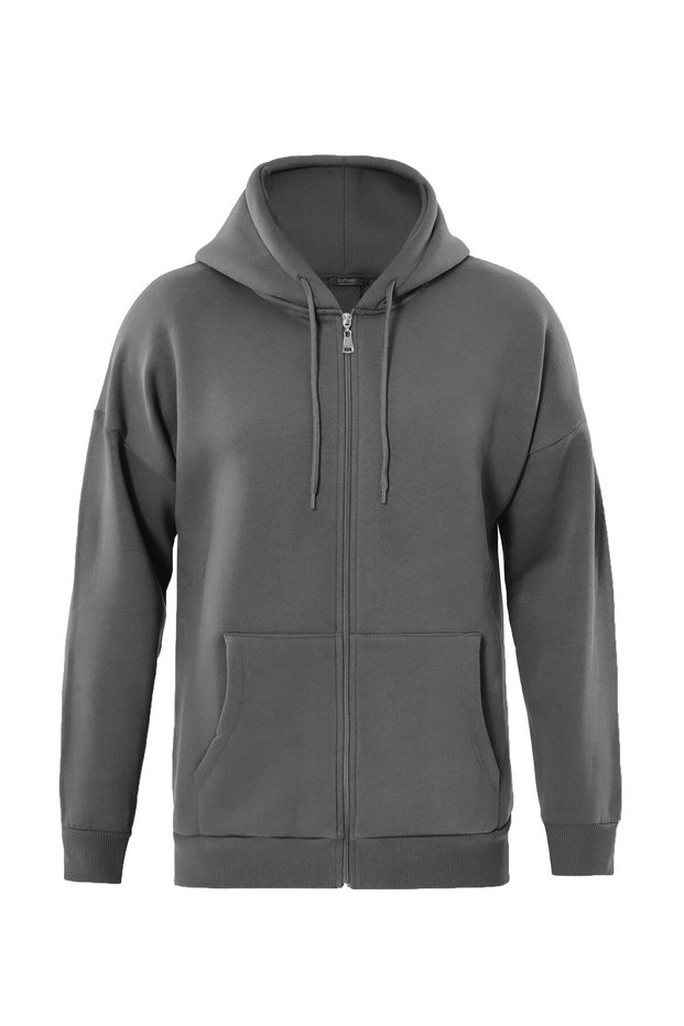 Unisex Oversize Zippered Hooded Sweatshirt – Smoked