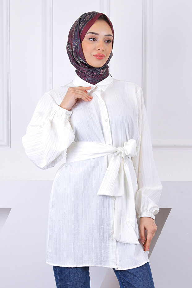 Ecru Waist Belted Tunic