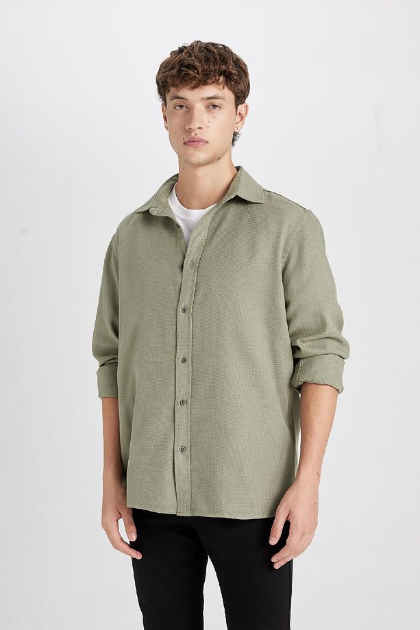 %100 Pamuk Regular Fit Basic Düz Uzun Kollu Gömlek D7397ax24au - 1