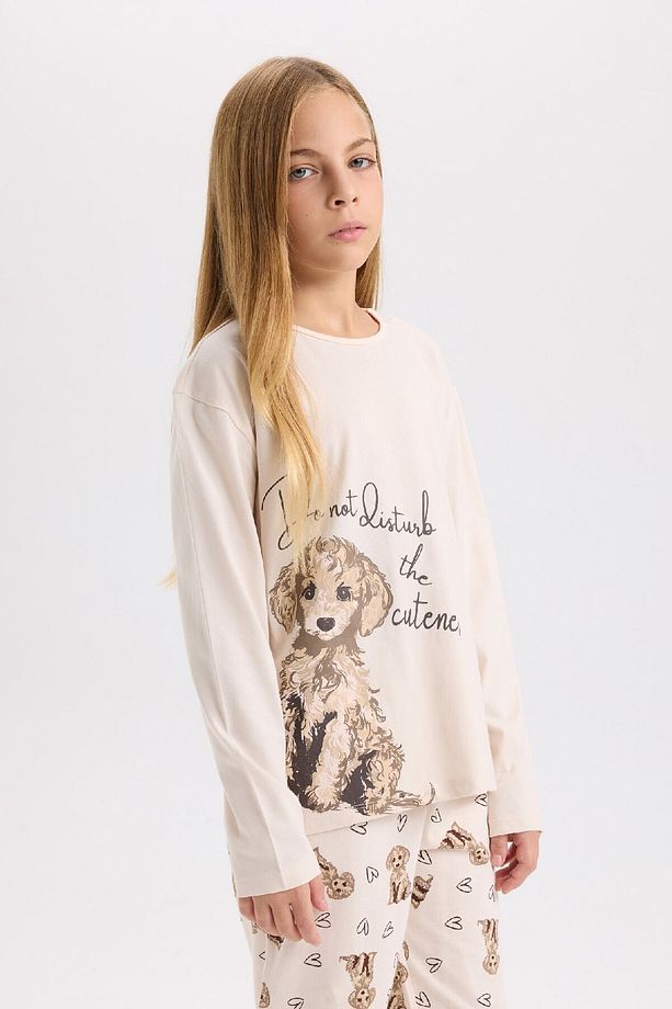 Kız Çocuk Pijama Takımı Köpek Baskılı Uzun Kollu Üst Uzun Alt D8195a8ns - 4