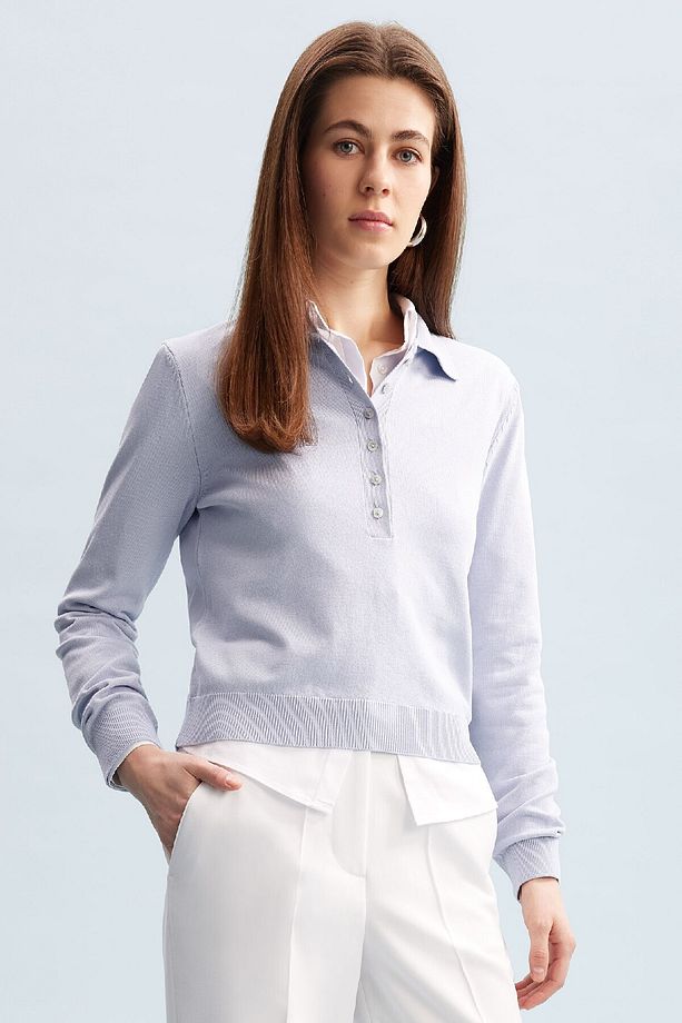 Regular Fit Polo Yaka Basic Düz Triko Kazak D6259AX25SP - 1