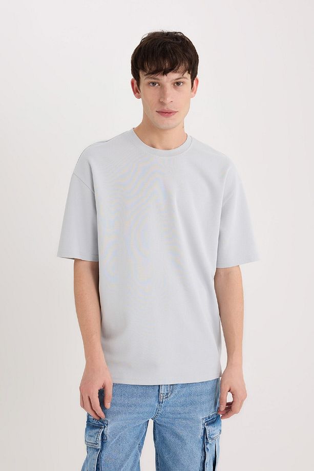 Oversize Geniş Kalıp Bisiklet Yaka Kısa Kollu Basic Düz Ağır Kumaş Tişört X3926az25sp - 3