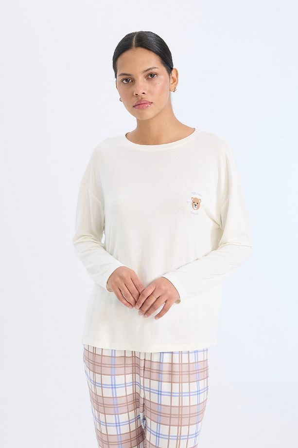 Pijama Takımı Regular Fit Uzun Kollu Üst Kareli Uzun Alt-fall In Love D2263ax24wn - 4