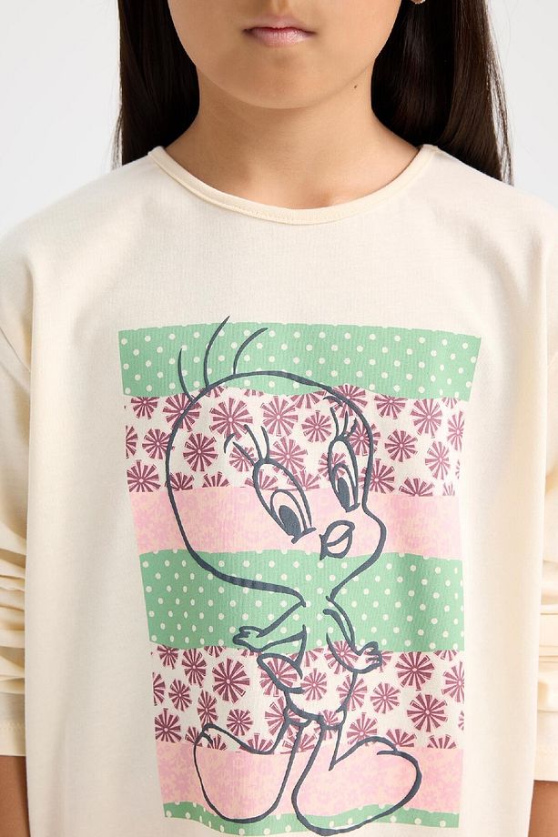 Kız Çocuk Looney Tunes Pijama Takımı Uzun Kollu Üst Beli Lastikli Uzun Alt D6321a8ns - 4