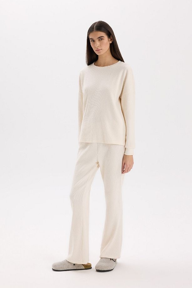 Fall in Love Pijama Takımı Regular Fit Basic Düz Uzun Kollu Üst Geniş Bol Paça Alt D2259AX24WN - 2