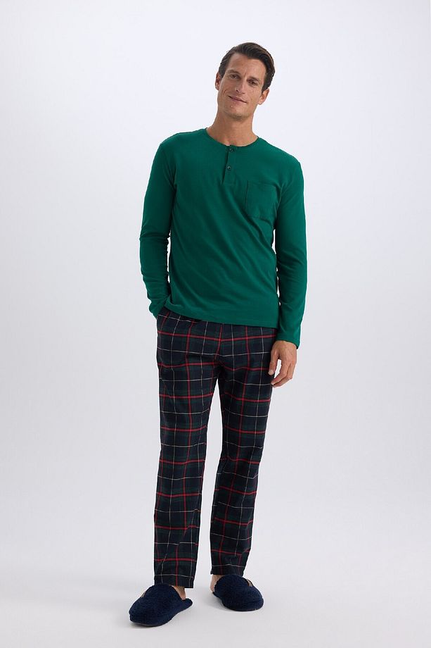 Regular Fit Pijama Takımı Bisiklet Yaka Uzun Kollu Üst Kareli Uzun Alt 4w2dftkc6123__qzh - 2
