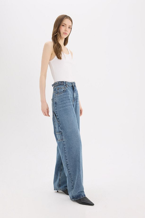 Baggy Fit Yüksek Bel Düz Paça Uzun Jean Pantolon D7963AX25SP - 3