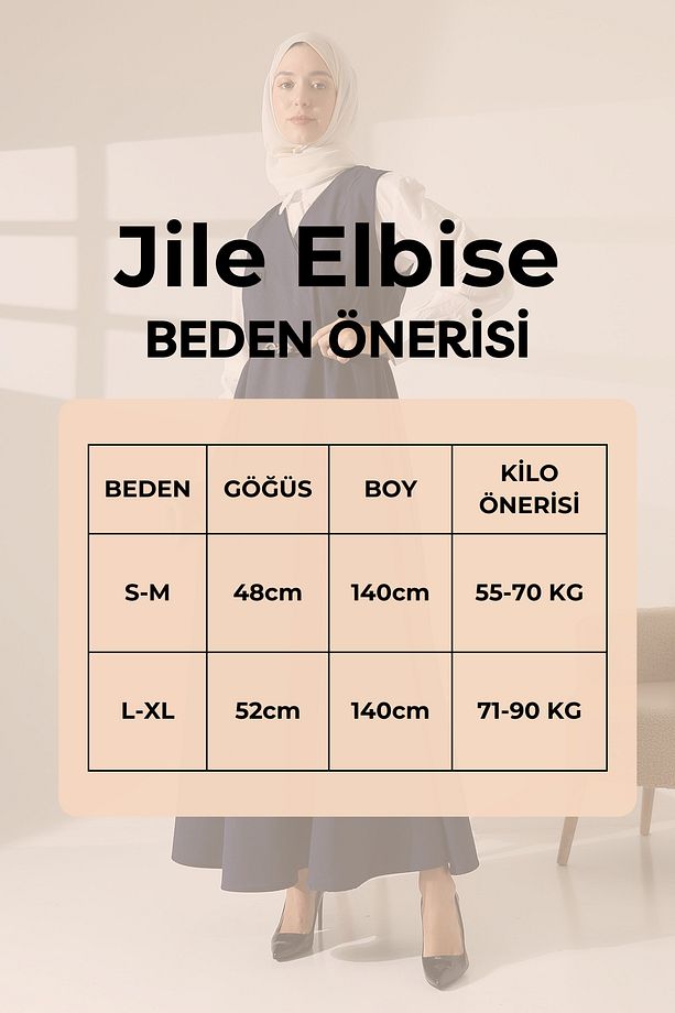 Kadın Dokuma Düğmeli Kemerli Antresit Jile Elbise - 2