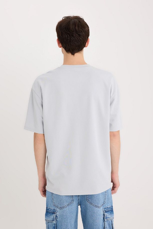 Oversize Geniş Kalıp Bisiklet Yaka Kısa Kollu Basic Düz Ağır Kumaş Tişört X3926az25sp - 6