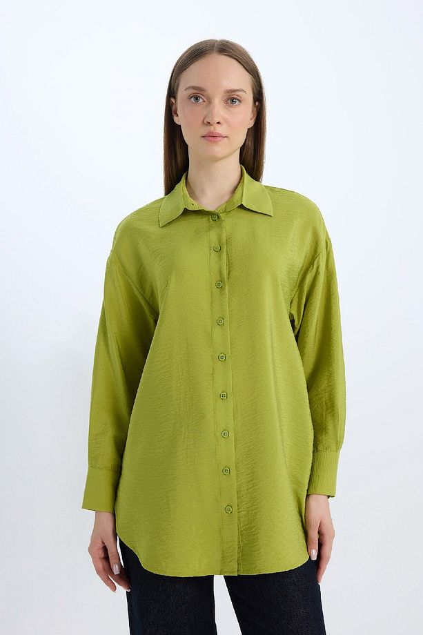 Relax Fit Basic Düz Uzun Kollu Gömlek Tunik D7346AX25SP - 3