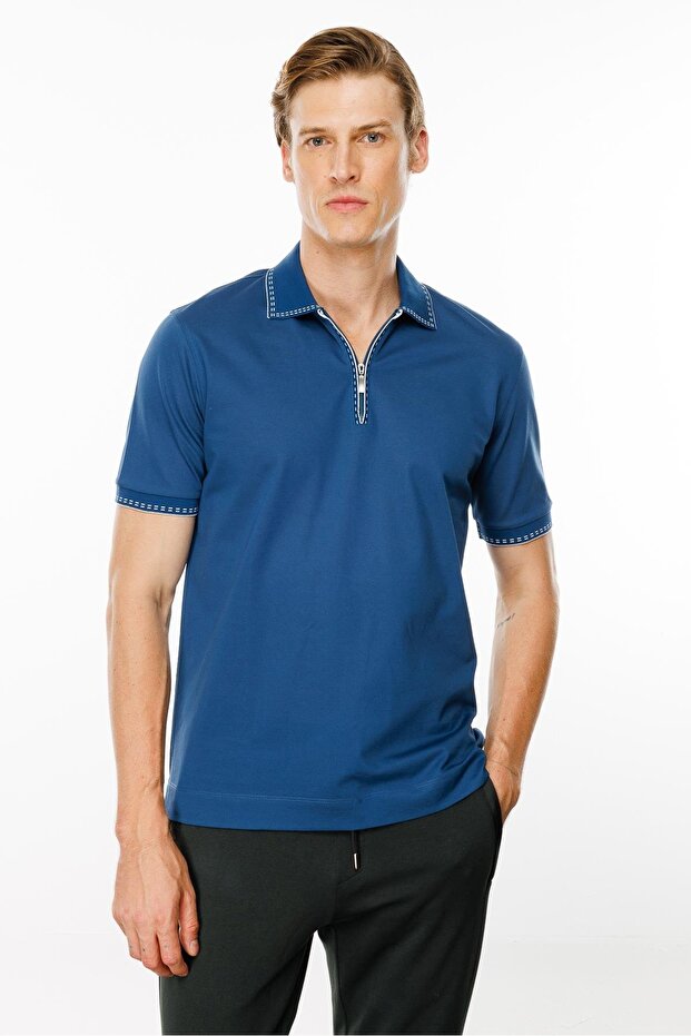 Men's Polo Collar Zippered T-Shirt Parlement