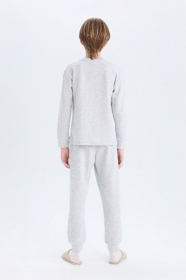 Erkek Çocuk Pijama Takımı Waffle Bisiklet Yaka Uzun Kollu Üst Beli Lastikli Uzun Alt D9977a825sp - 8