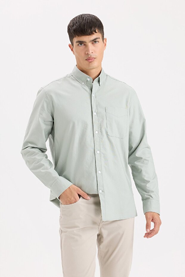%100 Pamuk Regular Fit Polo Yaka Oxford Basic Düz Uzun Kollu Gömlek A8028ax25sp - 3