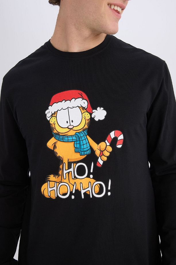 Garfield Yılbaşı Temalı Pijama Takımı Bisiklet Yaka Uzun Kollu Üst Uzun Alt D8334AX24WN - 4