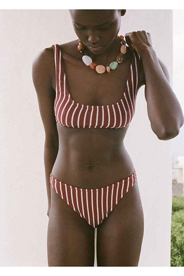 Çizgili Ribana Bikini Üstü - 1