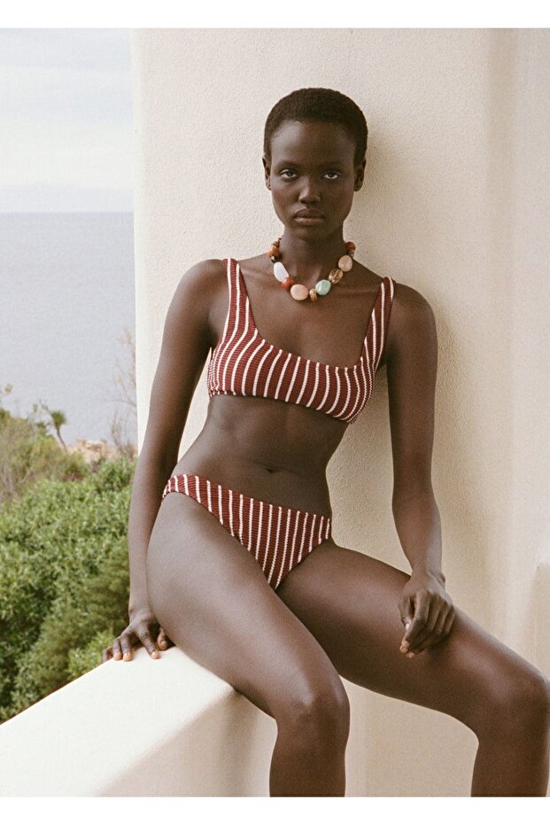 Çizgili Ribana Bikini Üstü - 5