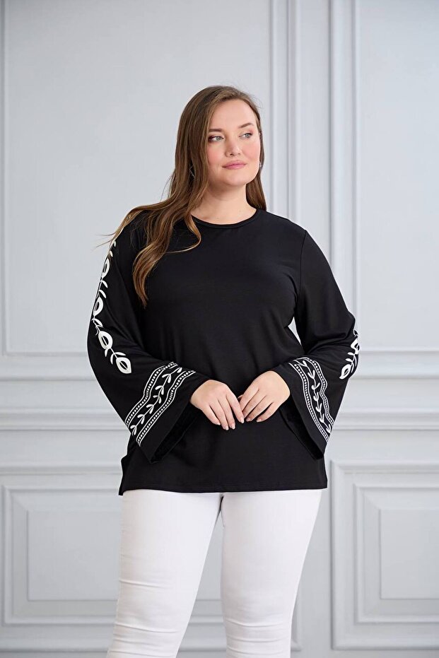 Ethnic Patterned Plus Size Bluz - 1