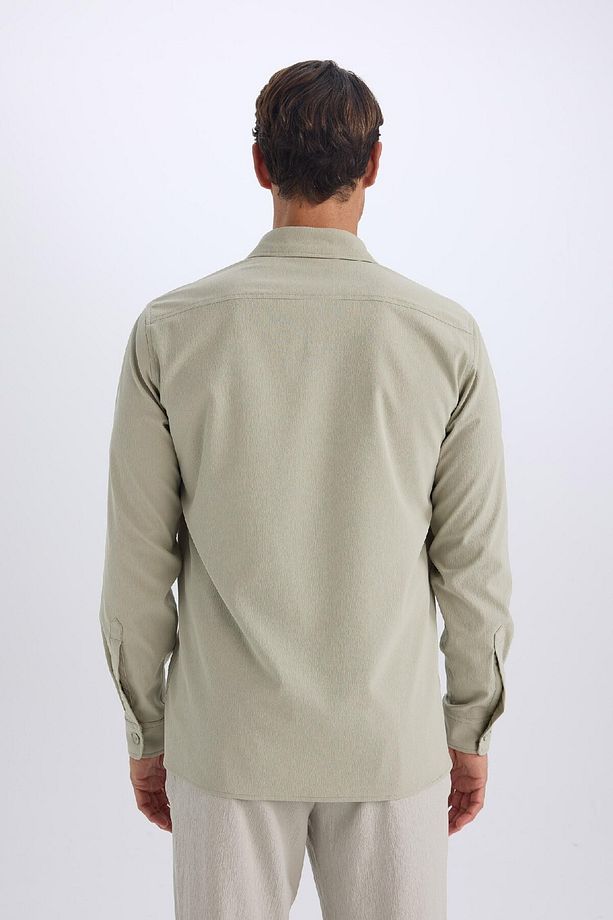 Regular Fit Polo Yaka Basic Düz Gofre Uzun Kollu Gömlek D8713ax25sp - 7