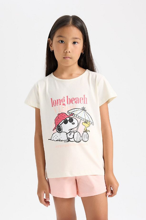 Kız Çocuk  Snoopy Pijama Takımı Kısa Kollu Üst Beli Lastikli Kısa Şort D9831A824WN - 3