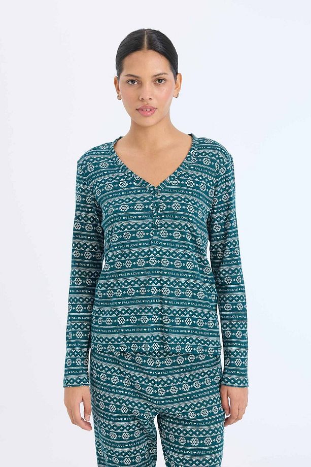 Fall In Love Pijama Takımı Waffle Kumaş Uzun Kollu Üst Esnek Belli Uzun Alt D2284ax24wn - 3