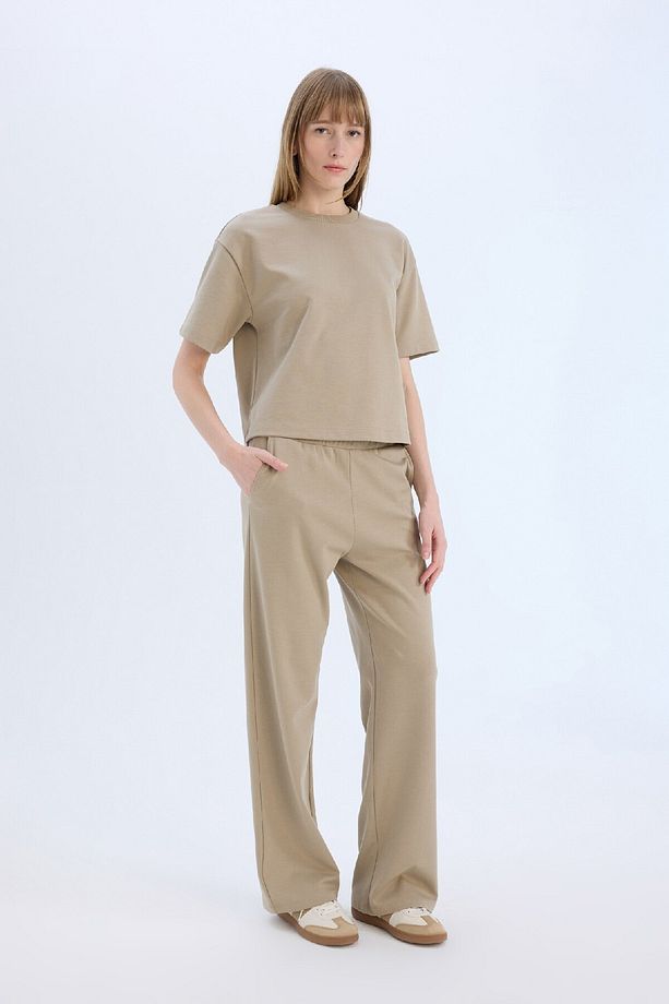 Wide Leg Geniş Paça Eşofman Altı Beli Lastikli Cepli Basic Düz D3759ax25sp - 1