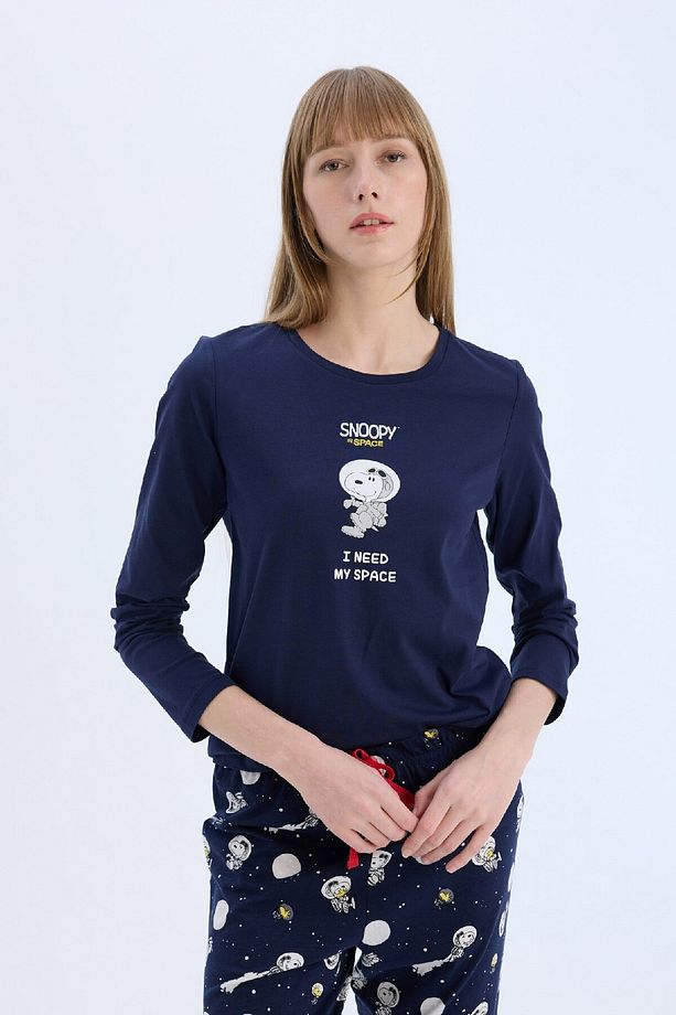 Fall in Love Snoopy Pijama Takımı Regular Fit Uzun Kollu Üst Beli Lastikli Uzun Alt E0228AX24WN - 4
