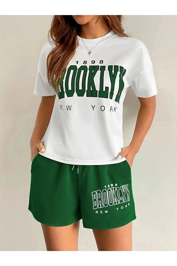طقم بدلة رياضية نسائية كبيرة الحجم مطبوع عليها Brooklyn