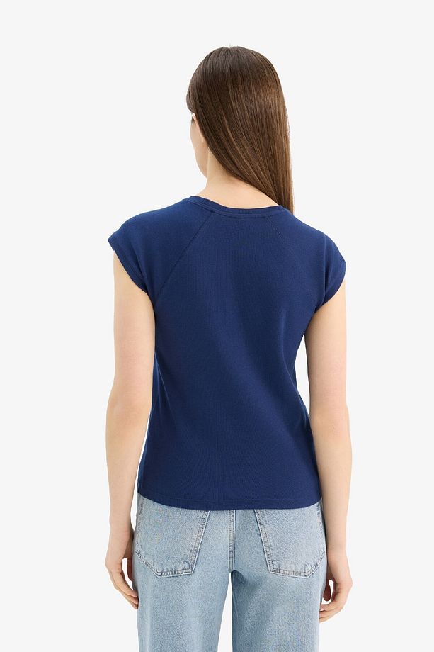 Slim Fit Dar Kesim Bisiklet Yaka Basic Düz Ribana Kısa Kollu Tişört C7334AX25SP - 6