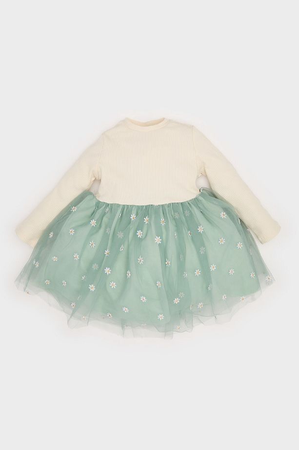 Kız Bebek Çiçekli Uzun Kollu Tül Elbise D9327A525SP - 1